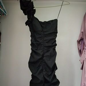 Black Single Shoulder rouched cocktail dress